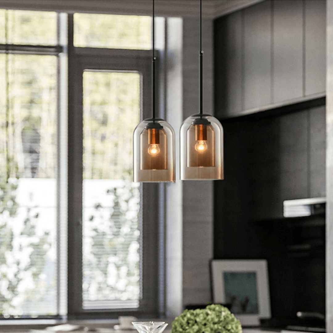 Scandinavische Glazen Hanglamp Slaapkamer Amber Grijs Nordic Minimalistisch Design Eetkamer Verlichting