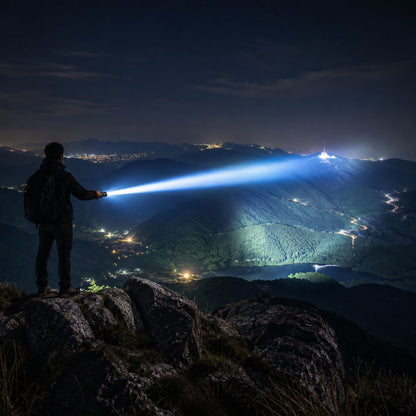 Tactische Zaklamp met Oplaadbare 5000mAh Batterij - Krachtige LED 100000 Lumen - Waterdicht & Schokbestendig - Met LCD Batterij-indicator & Powerbank Functie