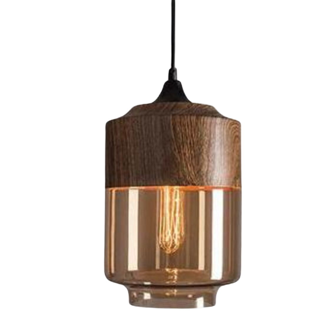 Scandinavische Hanglamp van Glas met Houtlook – Warme Designverlichting voor Woonkamer & Eetkamer