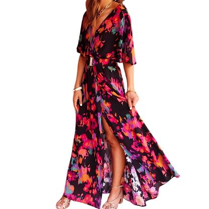 Maxi Jurk Zomer Jurk met Hoge Split en V-Neck