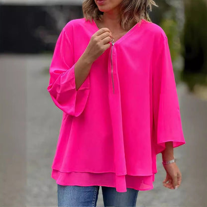 Lichte Chiffon Blouse Met Rits Sluiting