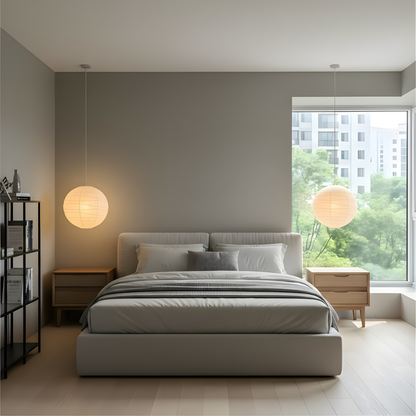 Akari hanglamp rijstpapier Ø30 Ø45 Ø55 wit woonkamer slaapkamer Japans design sfeerverlichting