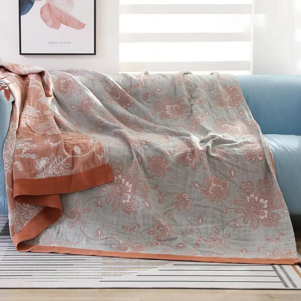 Floral Dream Comfort Deken – Lichtgewicht Katoenen Gaas Zomerdeken met Jacquard Bloemenpatroon – Seizoensgebonden Plaid voor Bed & Bank