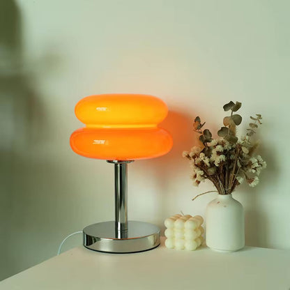 Venice Macaron Paddenstoel Tafellamp – Design Glazen Koepel met IJzeren Voet – Decoratieve Verlichting voor Slaapkamer Woonkamer – Ø18×28cm