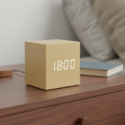 Digitale Wekker met LED-Lichtsensor en Stemactivatie – Compacte Kubusvorm met Multifunctioneel Display