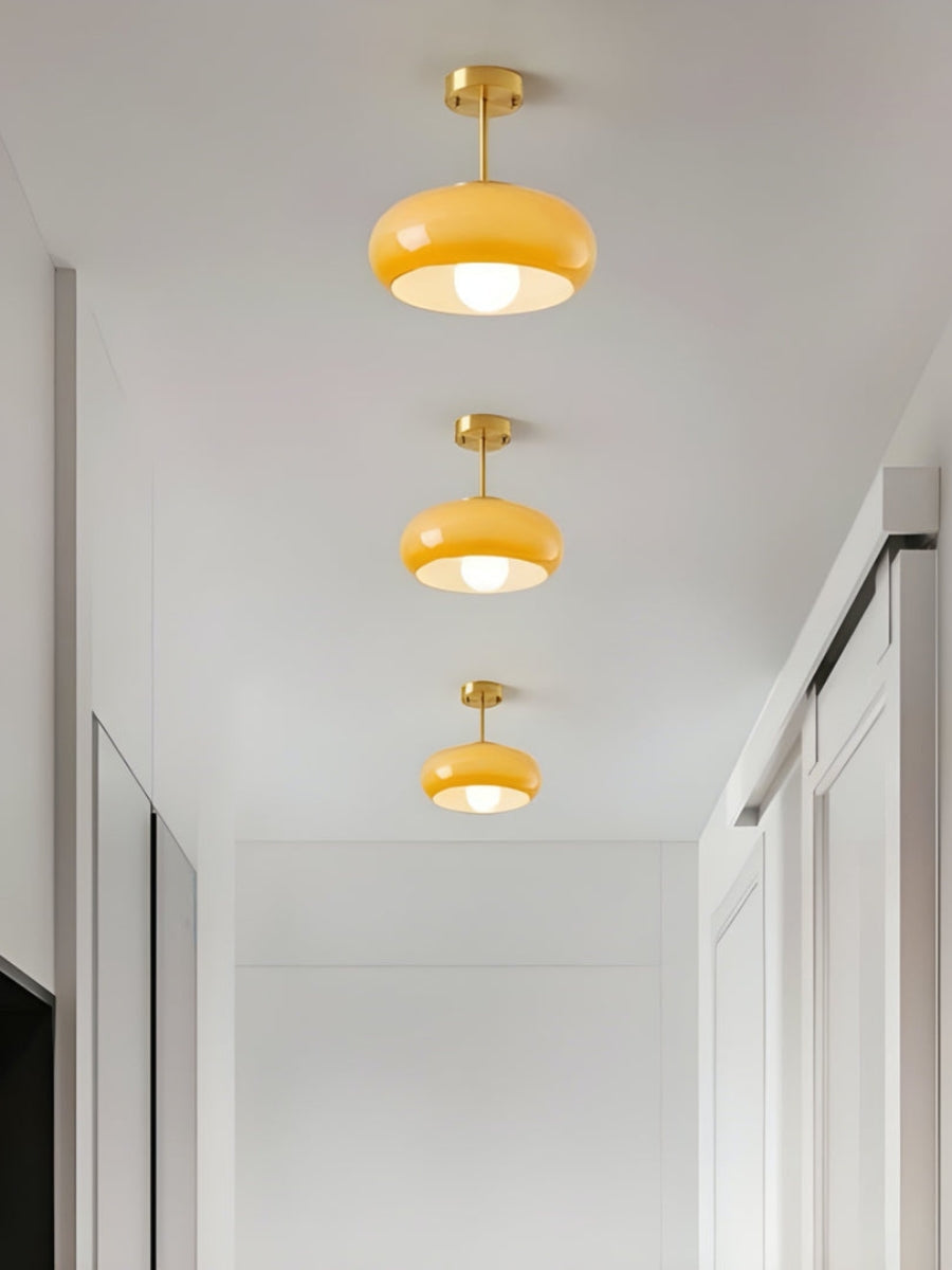 Plafondlamp Glazen Schijf Bauhaus Design Messing of Chroom Oranjegeel of Wit Glas Retro Stijlvolle Verlichting
