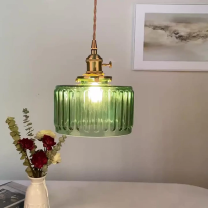 Quilivon Hanglamp Glas Messing Groen E27 Keuken Eettafel Retro Verlichting Geribbeld Glas Design