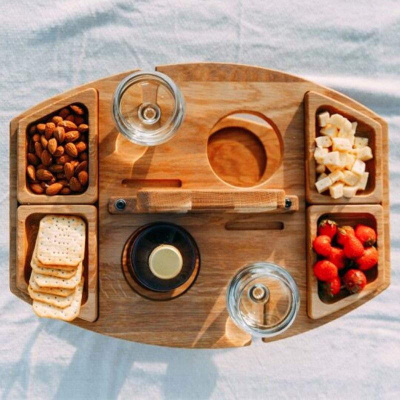 Draagbare Houten Picknicktafel met Wijnhouder & Handvat voor Buiten