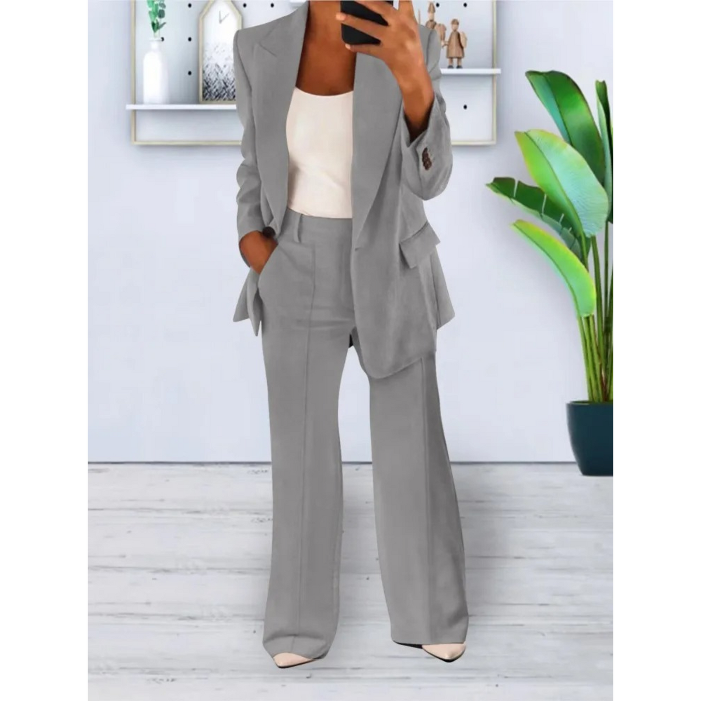 Luxe Blazer Broek Set met Zakken Loose Fit Dames