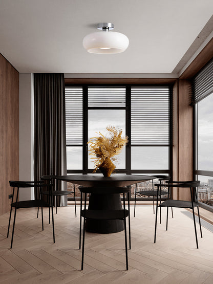 Plafondlamp Glazen Schijf Bauhaus Design Messing of Chroom Oranjegeel of Wit Glas Retro Stijlvolle Verlichting