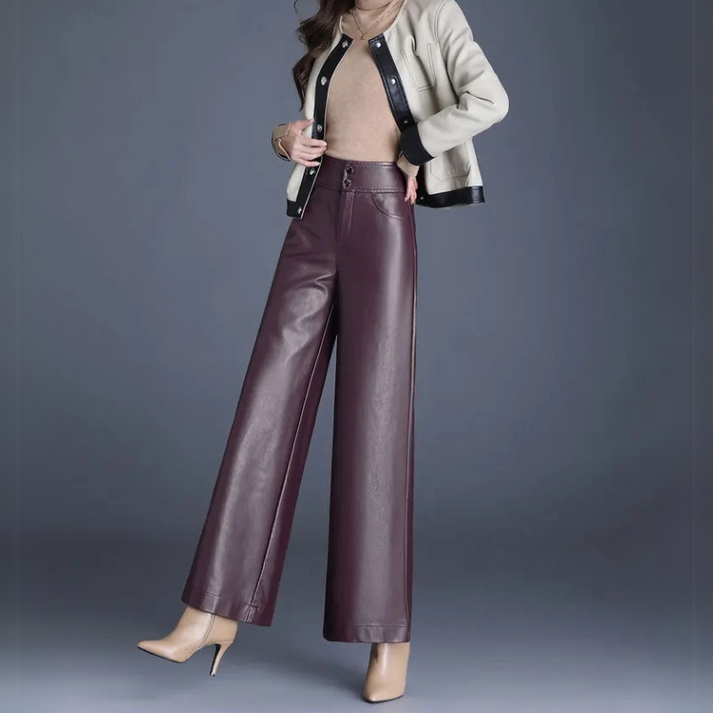 Damesbroek Imitatieleer Hoge Taille Wide Fit Comfortabel
