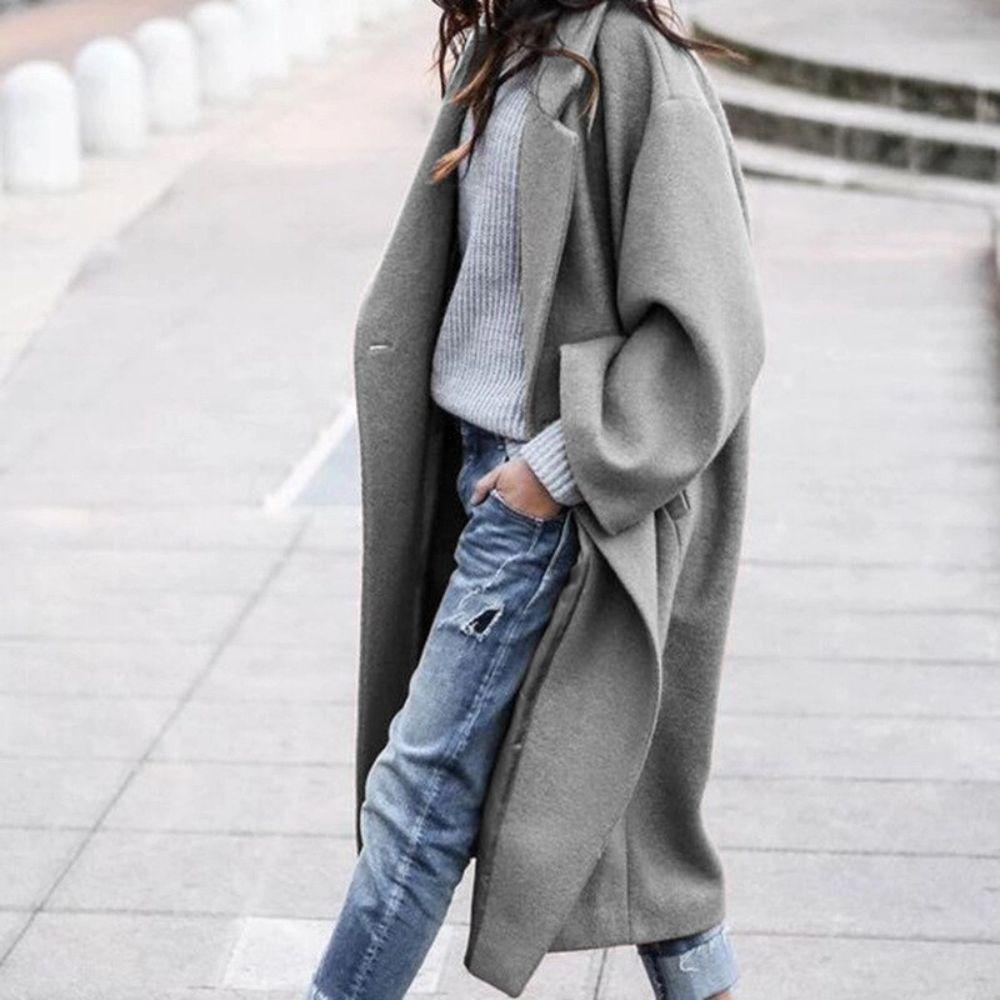 Damesjas Oversized met Lange Revers Warme Herfstjas