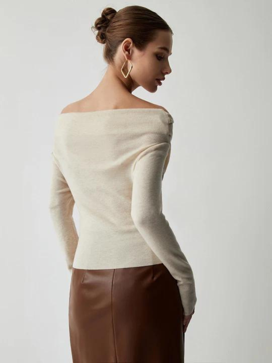 Elegante Off-Shoulder Trui Lilaa Stijlvol Damestrui