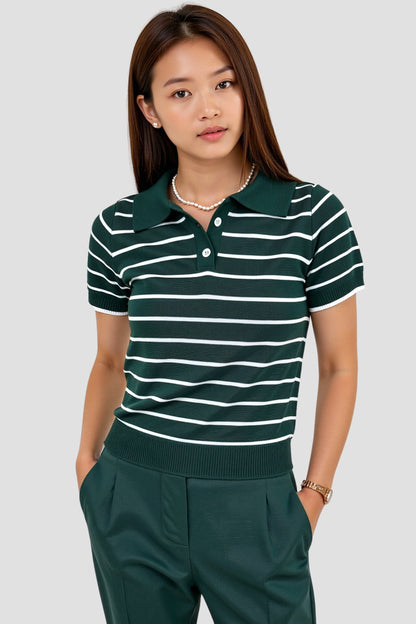 Donkergroen Polo Shirt voor Mannen met Strepen - StudioMarella