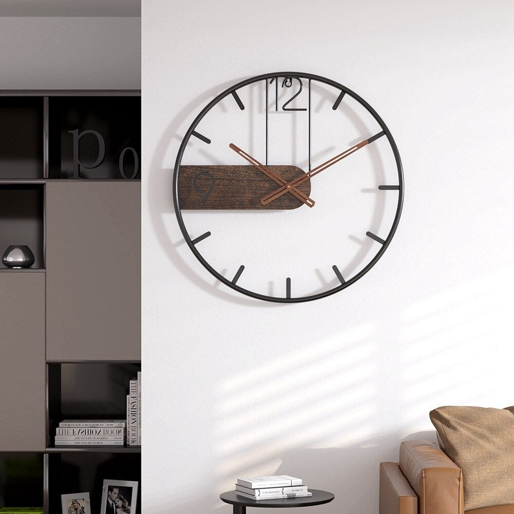 Stalen wandklok met walnootaccent – industrieel design met warm hout – modern uurwerk voor woonkamer, kantoor of keuken – ø 40 cm
