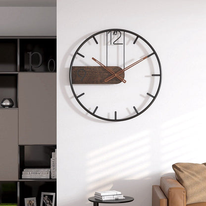 Stalen wandklok met walnootaccent – industrieel design met warm hout – modern uurwerk voor woonkamer, kantoor of keuken – ø 40 cm