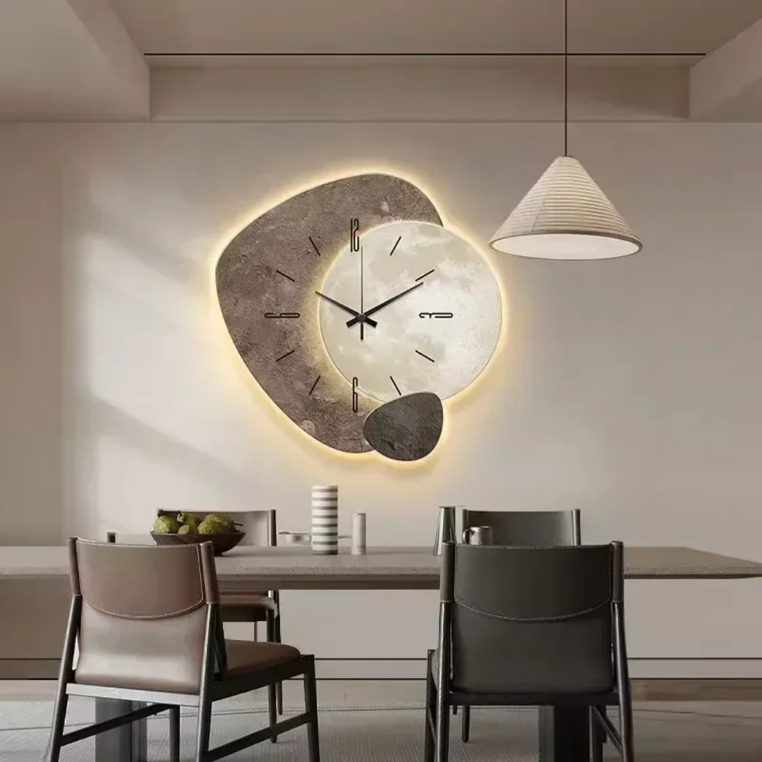 Houten Wandklok met LED-Verlichting – Warm Design voor Woonkamer en Slaapkamer