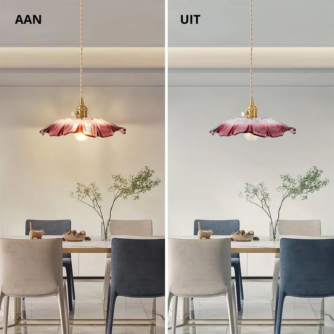 Cullivan Flower Hanglamp Glas Metaal Rood E27 Eettafel Verlichting Vintage Bloem Lamp Hal Sfeerverlichting