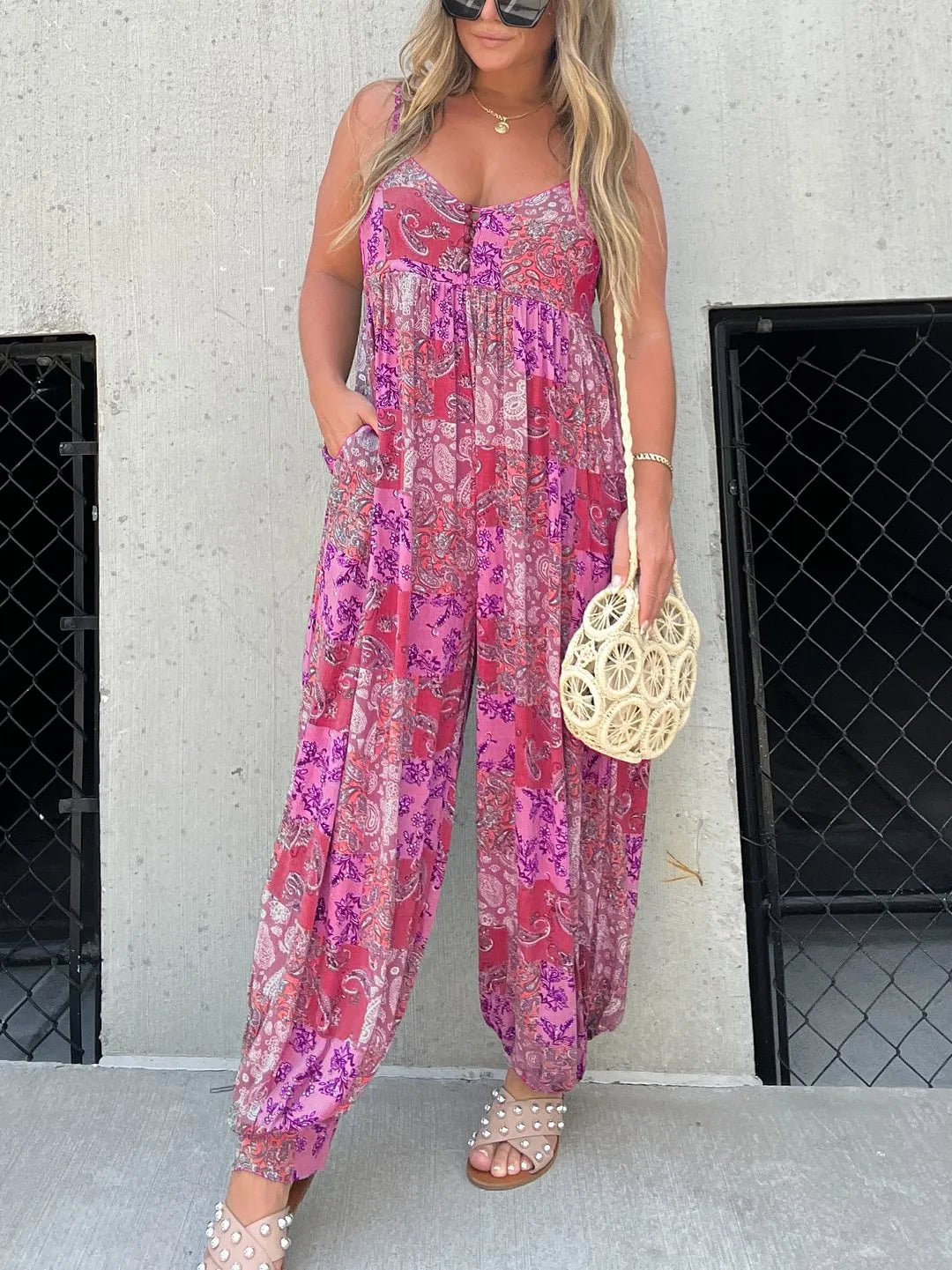 Zomer Jumpsuit met Kleurrijk Patchwork Print Casual Look