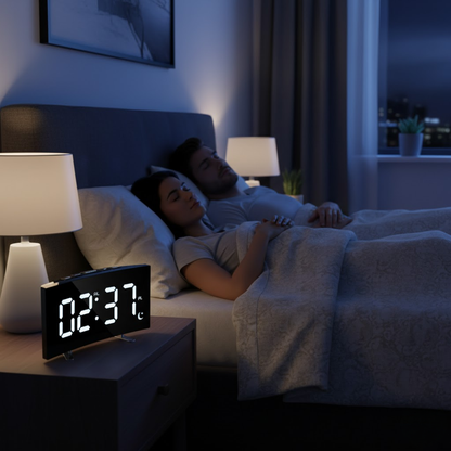 Digitale LED Wekker met Gebogen Display – Automatische Lichtregeling & Groot Scherm