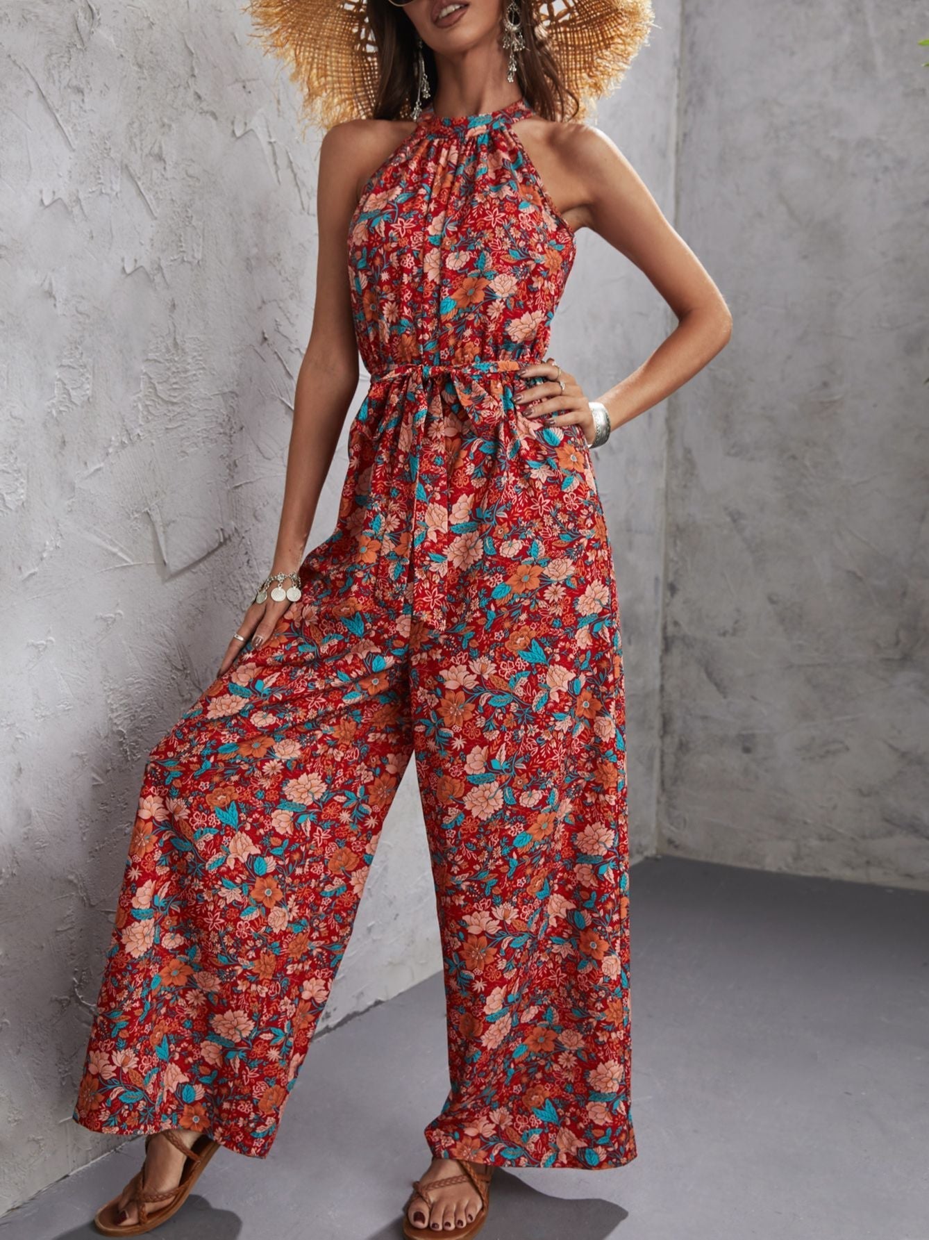 Vrouwelijke Jumpsuit Bloemenprint Zomerjurk Met Halsband