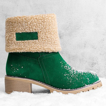 Winterlaarzen Dames met Lage Blokhak Comfortabel Antislip Warme Voering Stretch Zwart Groen Rood Elegante Laarzen