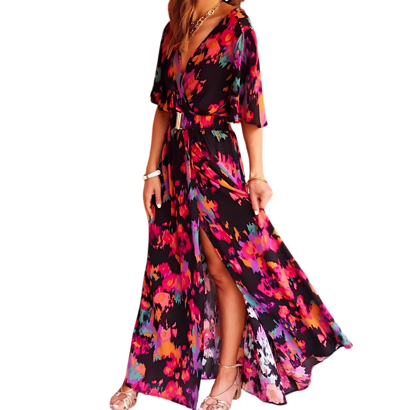 Zomerse Maxi Jurk met Overslag en Hoge Split