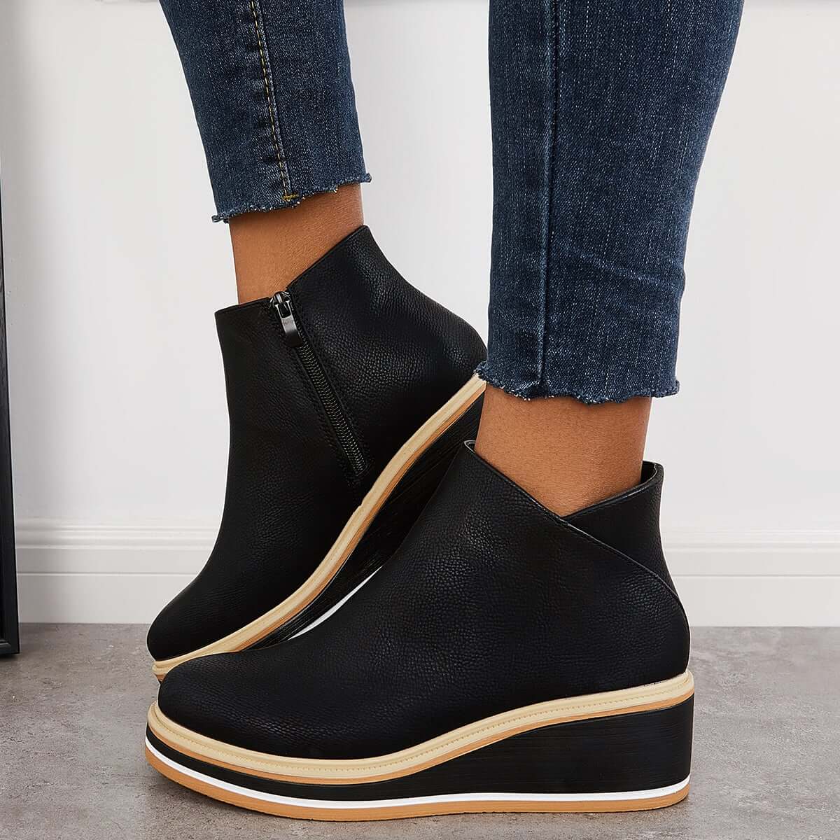 Dames Enkelboots Plateauzool Rits Sluiting