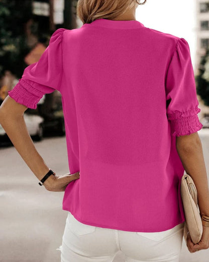 V-hals Blouse Korte Mouwen Zomerjurk voor Vrouw