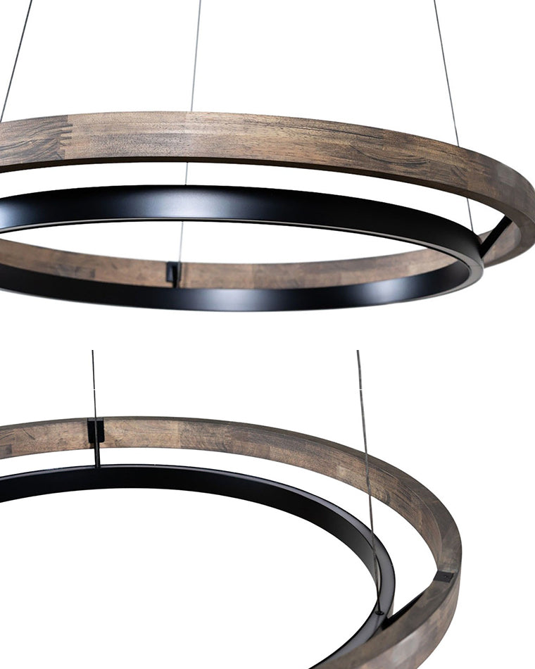 Houten Ringkroonluchter LED Ingebouwd Warm Wit Dimbaar Eetkamer Woonkamer Plafondlamp Modern Farmhouse