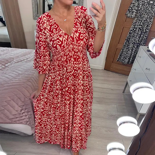 Boho Jurk voor Vrouw V-hals Plooien Zomerjurk - StudioMarella