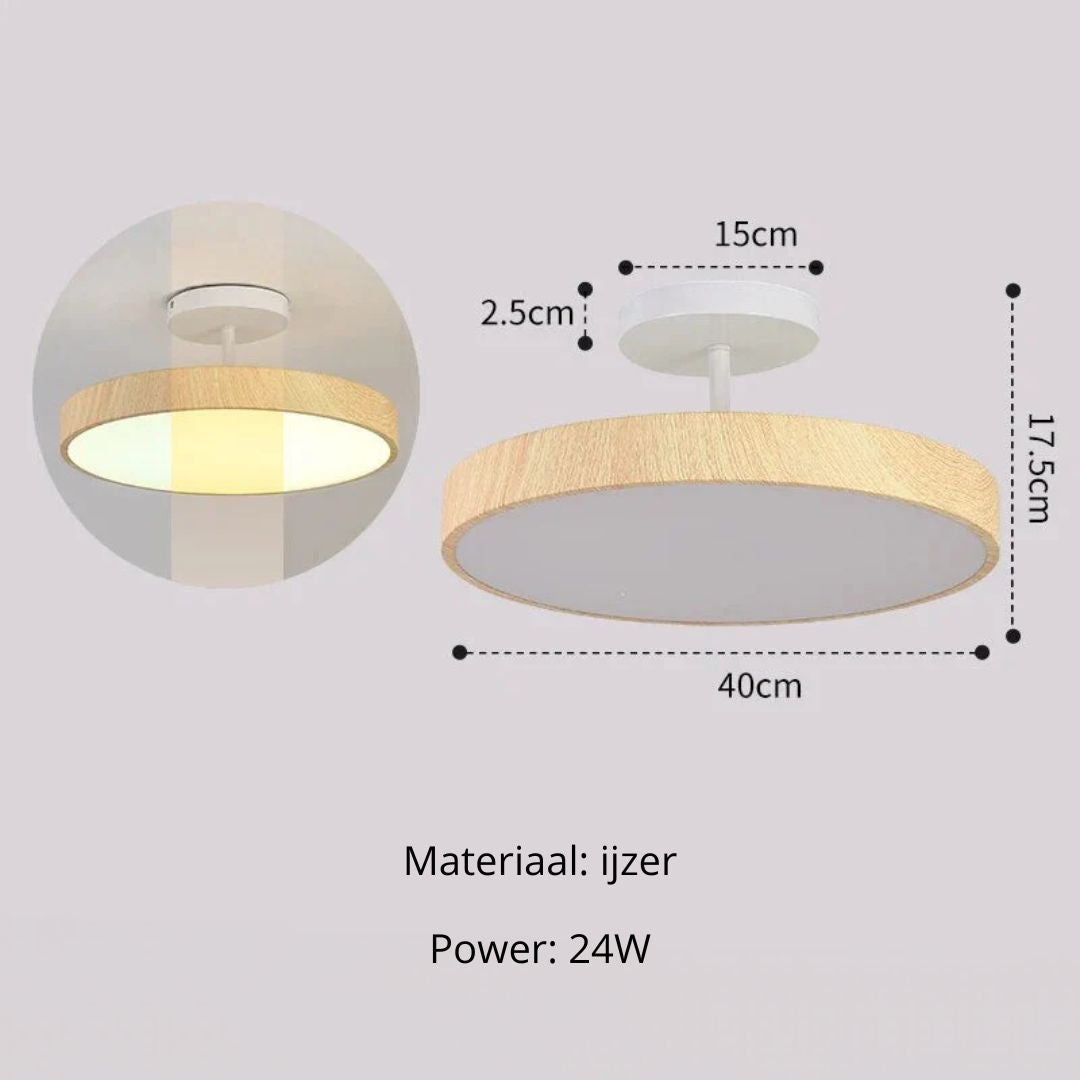 LED Plafondlamp Houtlook Goud Rond Half-Opbouw Woonkamer Slaapkamer Eetkamer Design Plafondverlichting
