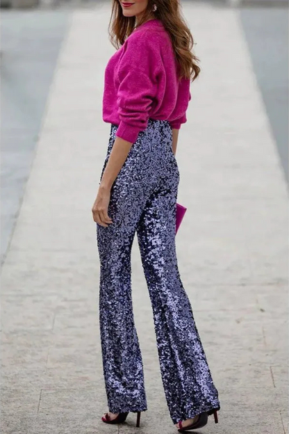 Vrouwelijke Flared Broek Glitter Feestje Kleding Pailletten