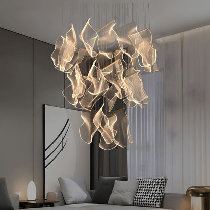 Moderne Design Kroonluchter Met Gelaagde Acryl Bladen En Verstelbare Hoogte