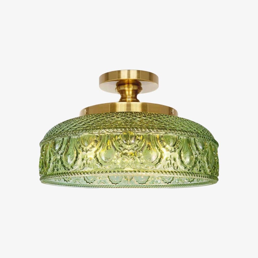 Geribbelde Glazen Plafondlamp met Metalen Armatuur – Minimalistische Verlichting voor Slaapkamer en Gang