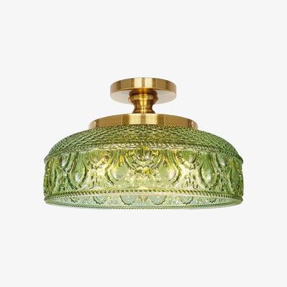 Geribbelde Glazen Plafondlamp met Metalen Armatuur – Minimalistische Verlichting voor Slaapkamer en Gang