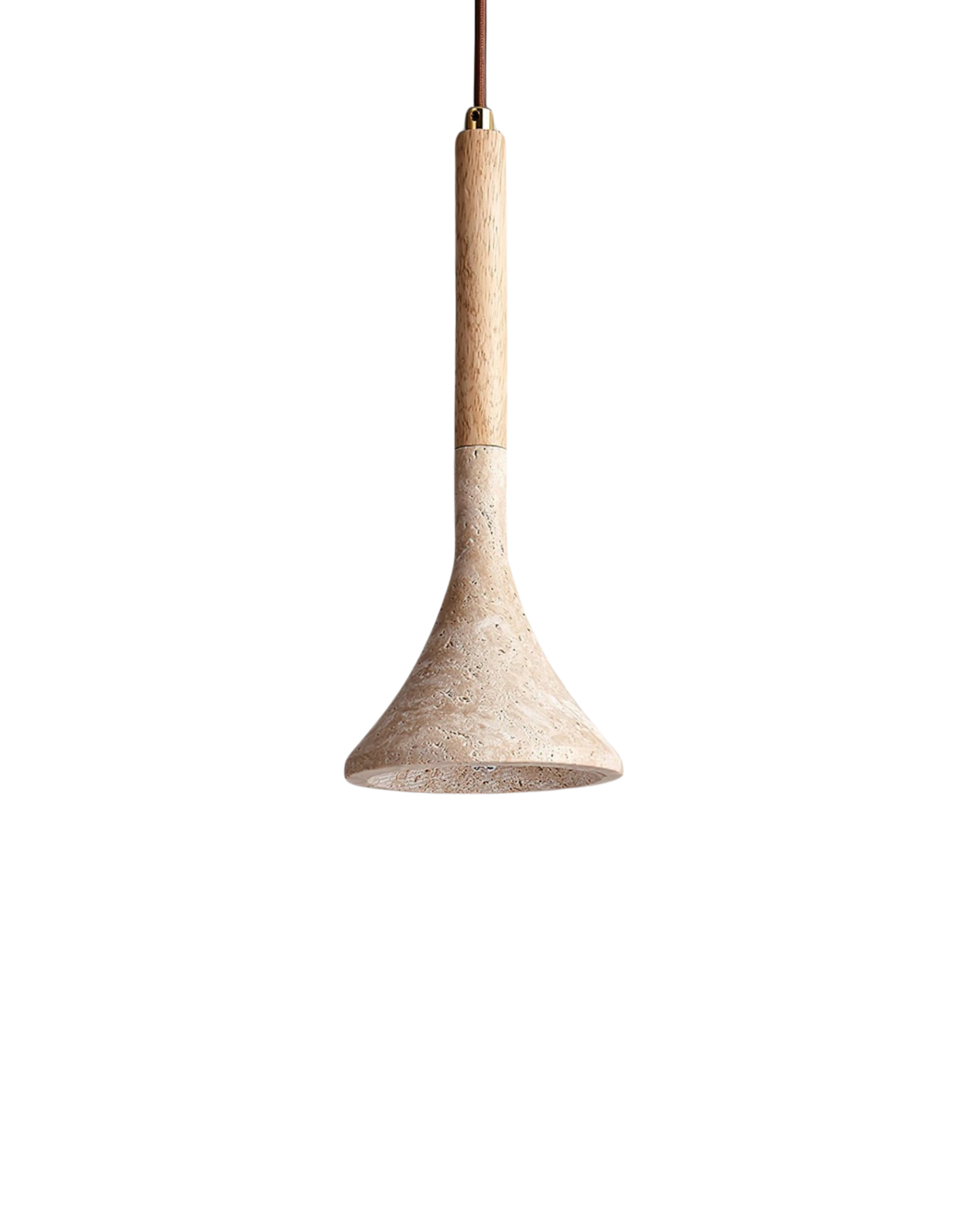 Travertijn Hanglamp met Walnoot Hout – Natuursteen Eetkamerlamp Warm Licht Scandinavisch Interieur