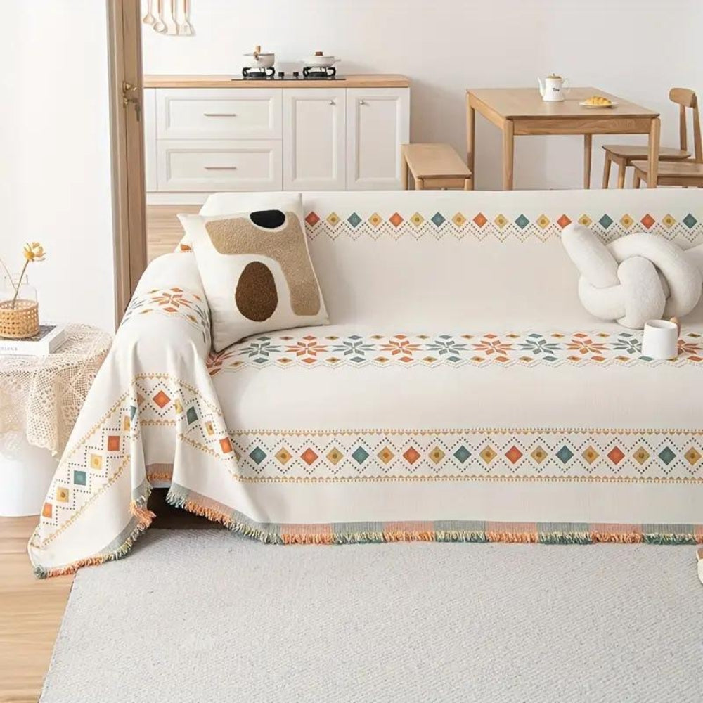 Bohemian bankhoes met anti-slip onderkant – stijlvolle meubelbescherming met kwastdetails
