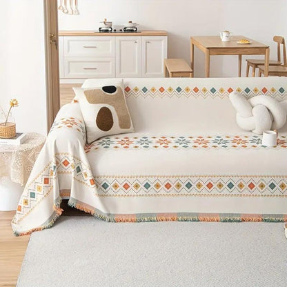 Bohemian bankhoes met anti-slip onderkant – stijlvolle meubelbescherming met kwastdetails