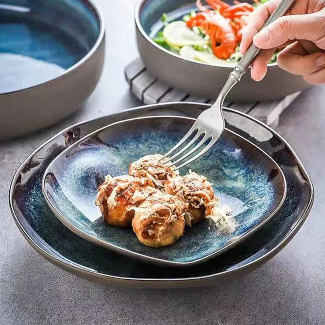 Serviesgoed Set 11-Delig Turquoise Geglazuurd Porselein Handgemaakt Rustiek Eetservies Borden Kommen Dinerborden Dessertborden