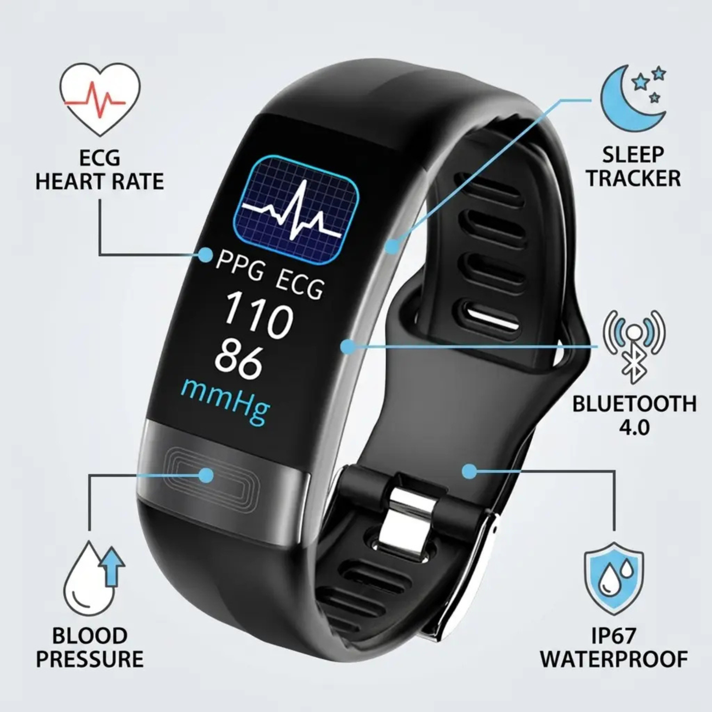 Smartwatch met Bloeddrukmeter, ECG, Hartslagmeter, Zuurstofsaturatie en Slaaptracking – Gezondheidsmonitor