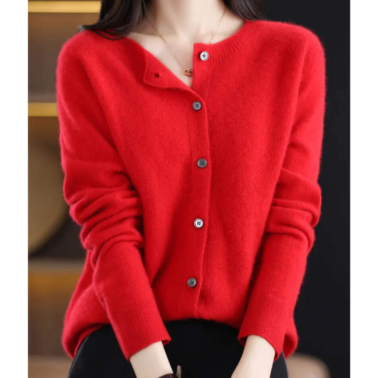 Dames Merinowol Cardigan Zacht Warm O-hals Trui