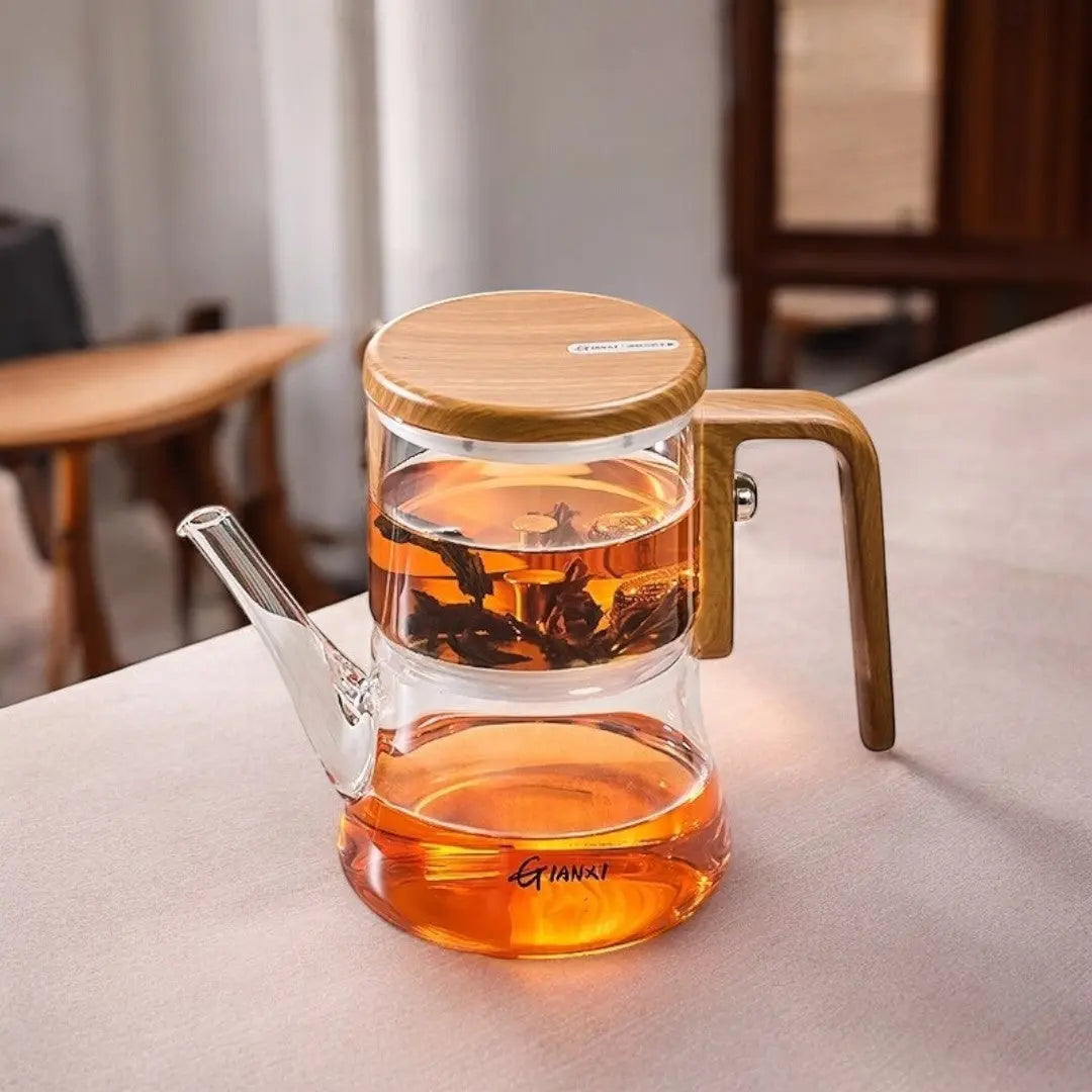 Glazen Theepot Magnetisch Filter Borosilicaat Houten Handvat 740ml Losse Thee