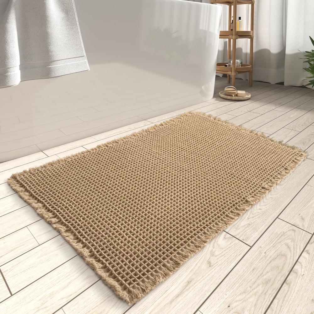 Badmat Wafelstructuur Absorberend Antislip Beige Badkamer Douchemat Sneldrogend Zacht Vloermat Spa Stijl