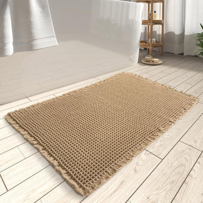 Badmat Wafelstructuur Absorberend Antislip Beige Badkamer Douchemat Sneldrogend Zacht Vloermat Spa Stijl