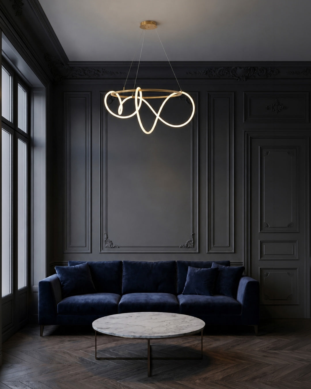 LED-design hanglamp met metalen koordstructuur zwart satijn 100 cm dimbaar warm wit modern interieur eetkamer keukeneiland