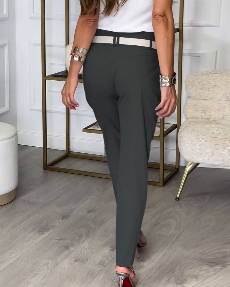 Dames Broek Hoge Taille Slim Fit Elegante Stijl