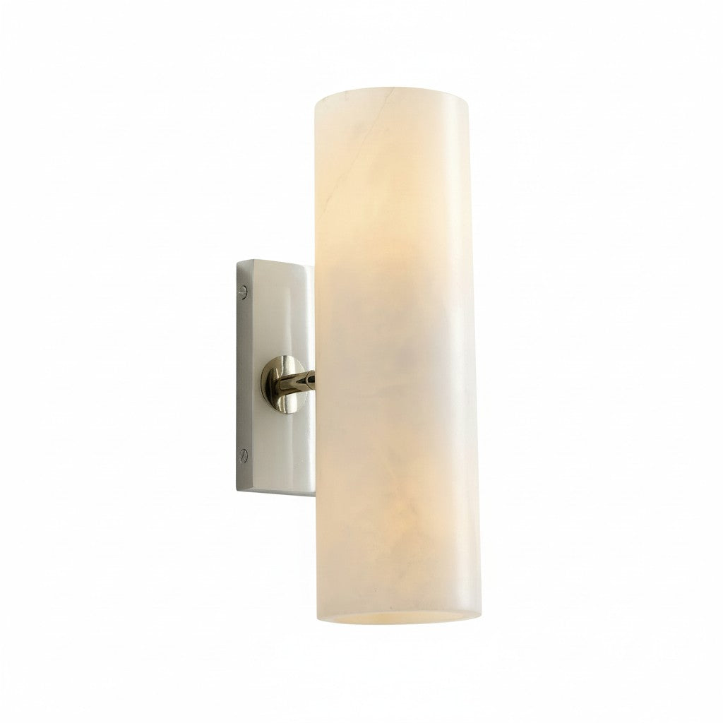 Cilindervormige wandlamp met natuurlijk albast of geribde glazen kap Brons Nikkel Messing