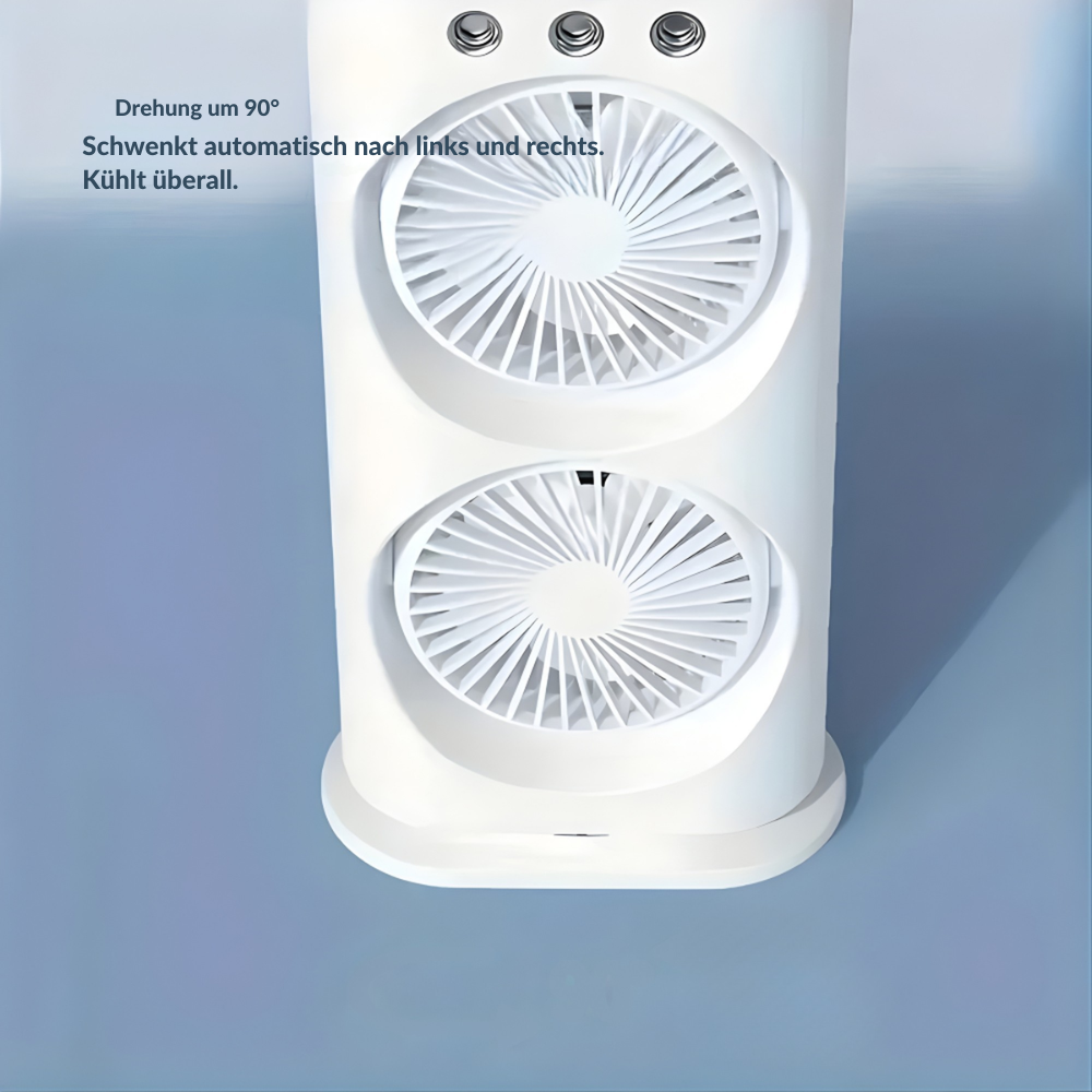 Draagbare USB Ventilator met Dubbele Kop en Vernevelingsfunctie voor Thuis en Kantoor