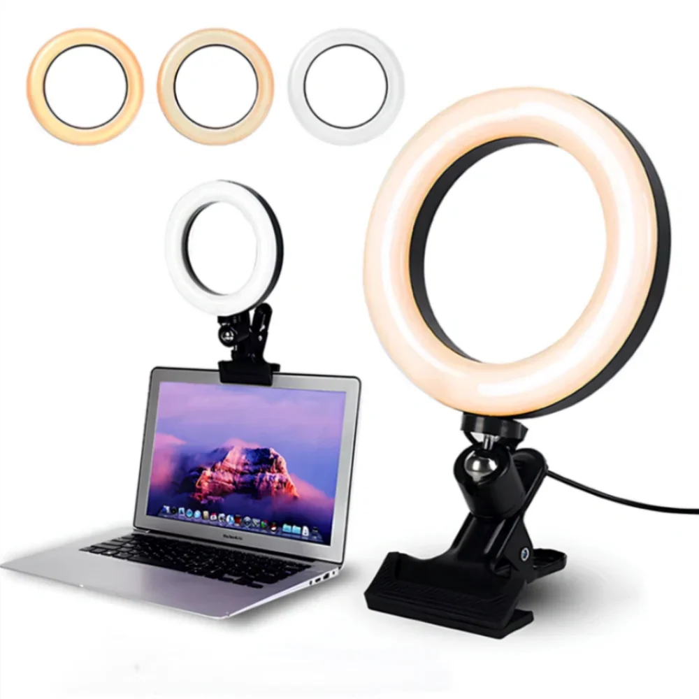 LED Ringlicht met Klem Modern Dimbaar Bureaulamp met 360° Draaibaar – Perfect voor Video-Calls Make-up Fotografie